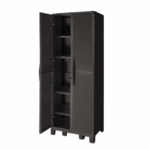 Ferrara plastic storage cabinet with five shelves and double doors – tall multifunctional cabinet for garage, garden or utility room