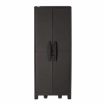 Ferrara kunststof opbergkast met vijf legplanken en dubbele deuren – hoge multifunctionele kast voor garage, tuin of bijkeuken