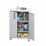 Plastic storage cabinet with double doors, handles and short legs – RIMAX brand