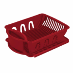 Rood Sterilite afdruiprek met opvangbak en bestekhouder