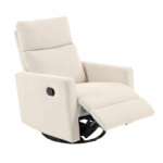Crèmekleurige relaxstoel met zachte bekleding, draaivoet en schommelfunctie – ideaal voor moderne woonkamers en leeshoeken.