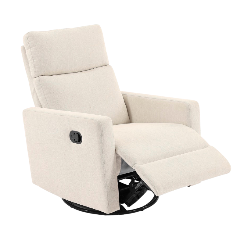 Crèmekleurige relaxstoel met zachte bekleding, draaivoet en schommelfunctie – ideaal voor moderne woonkamers en leeshoeken.