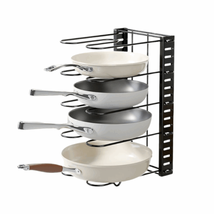 5-laags pot- & pannen organizer – vrijstaand rek voor gietijzer, deksels en bakplaten