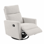 Grijze relaxfauteuil met zachte bekleding, draaibasis en schommelfunctie – voorzien van verstelbare rugleuning en geïntegreerde voetsteun.