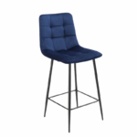 Moderne barstoel blauw met metalen poten en gewatteerde zitting