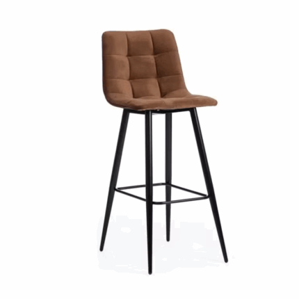 Moderne barstoel bruin met metalen poten en gewatteerde zitting