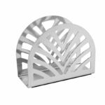 Metalen servethouder met zilveren afwerking en decoratief patroon, geschikt voor servetten op tafel of in de keuken.