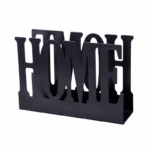 Zwarte metalen servethouder met HOME-tekst, geschikt voor servetten op tafel of aanrecht.