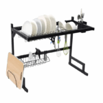 Metaal over-de-gootsteen afdruiprek met bestek- en snijplankhouder