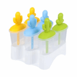 Set van 6 ijsvormpjes met kleurrijke cactusvormige handvatten in witte houder