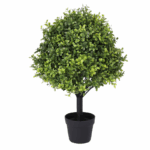 Kunstbuxusbol van 68 cm hoog in zwarte pot, met volle groene bladeren