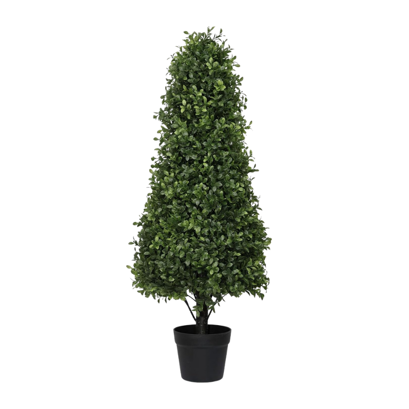 L0224108 Conische topiary kunstplant van 90 cm in zwarte pot – geschikt voor binnen en buiten.