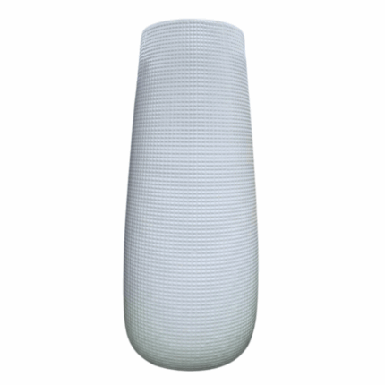 witte cilindervormige bloemenvaas van 30 cm met rastertextuur, geschikt voor droogbloemen en moderne interieurdecoratie.