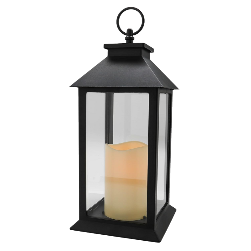 L0319062B Zwarte lantaarn van 13×30 cm met glazen panelen
