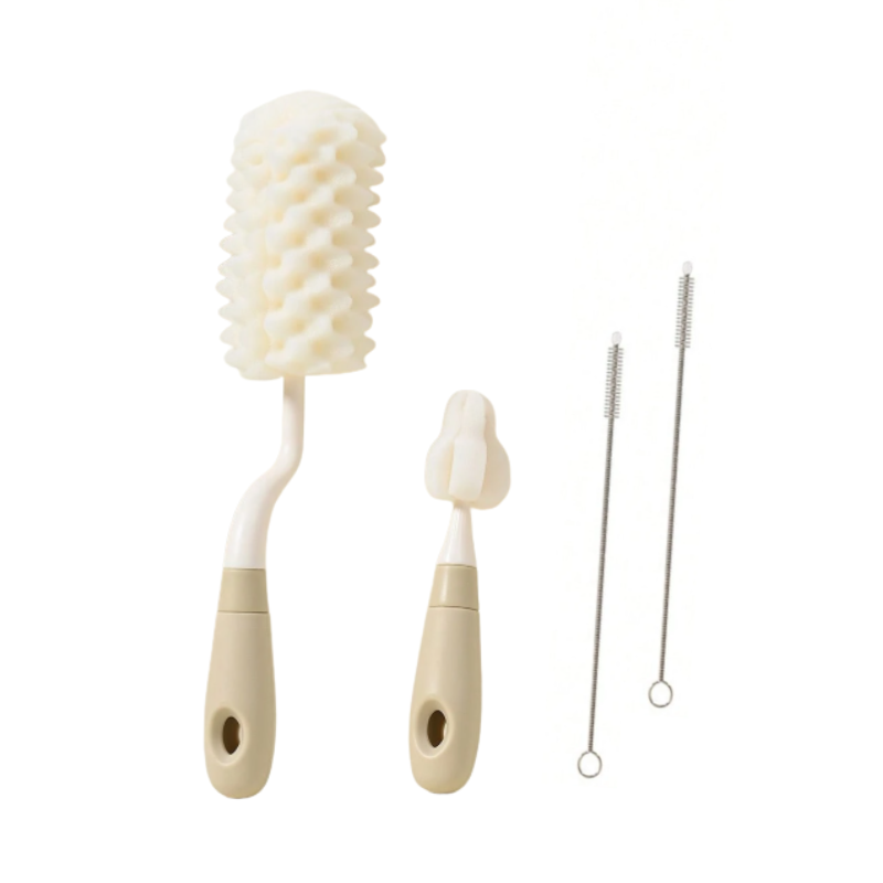 L250914 Babyfles Reinigingsborstel Set 4-delig met flessenborstel, speenborstel en rietjesborstels