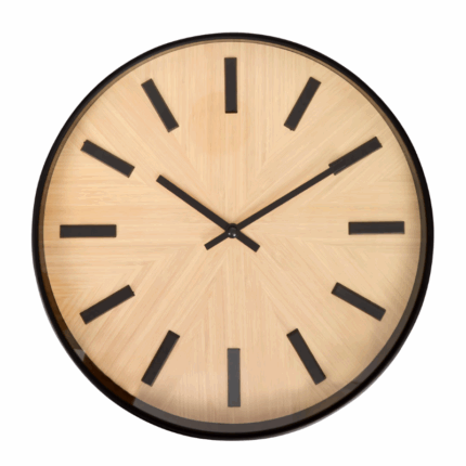 Wandklok met houtlook – Ø 30 cm – stille klok met zwart detail