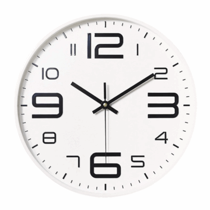 Wandklok met zwarte cijfers – Ø 35 cm – stille klok met witte achtergrond