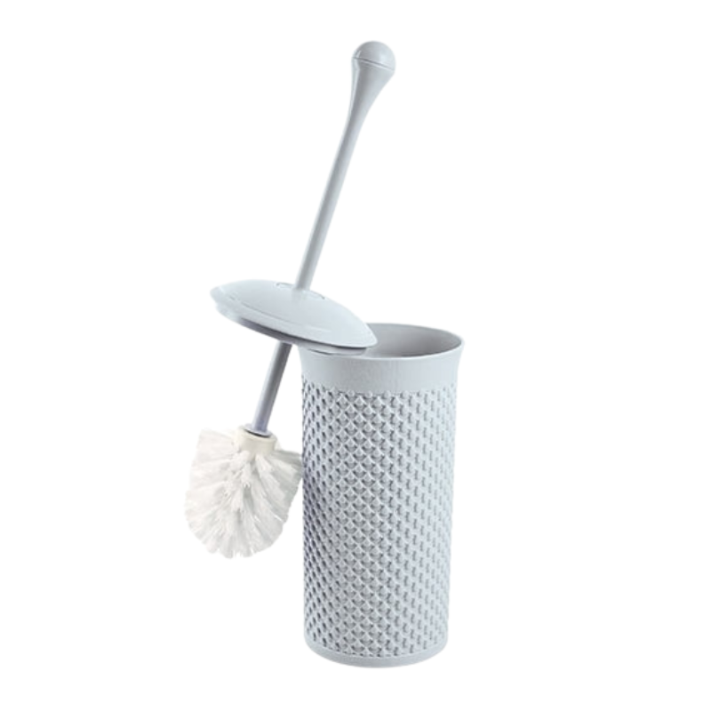 M1019 De Ucsan toiletborstel met houder combineert hygiëne met stijl. De houder is voorzien van een decoratieve geweven textuur, waardoor hij perfect past in een moderne badkamer. De borstel heeft stevige witte haren en een lange handgreep met geïntegreerde deksel, zodat de borstel netjes en geurvrij opgeborgen blijft. Gemaakt van lichtgewicht kunststof, makkelijk schoon te maken en compact van formaat – een praktische én esthetische toevoeging aan je toilet of badkamer.