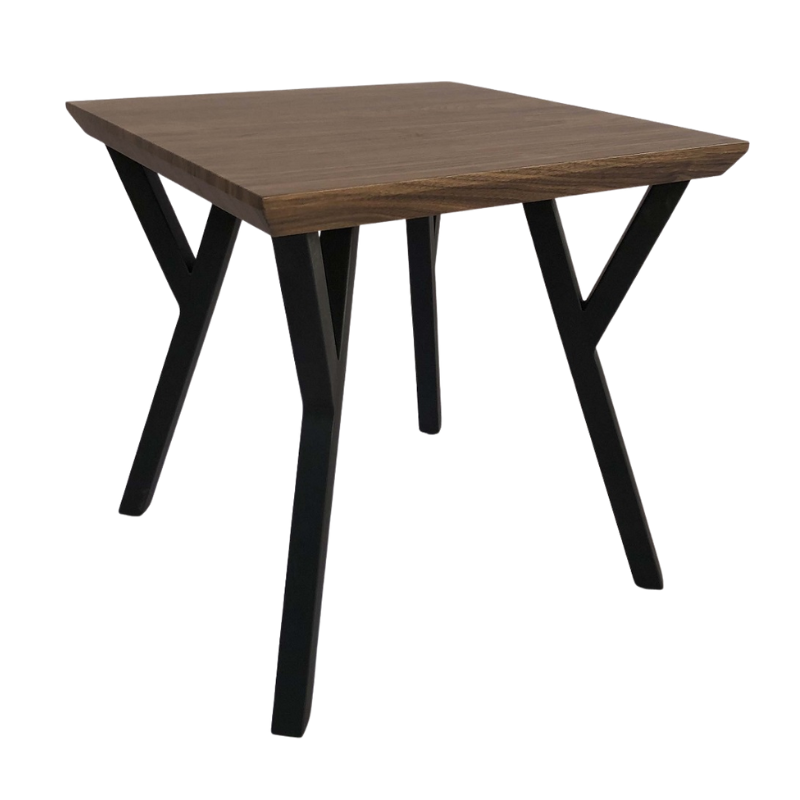 P19880030 Vierkante bijzettafel met houten blad en zwart metalen V-frame – geschikt voor moderne, industriële en minimalistische interieurs.