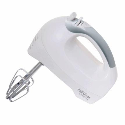 Premium Levella elektrische handmixer wit met 5 snelheden, turboknop en roestvrijstalen kloppers.
