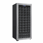 Premium Levella wijnkoelkast met glazen deur en chroomaccenten, geschikt voor 94 wijnflessen.