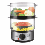 "Brentwood TS-1005 2-Tier 5 Quart elektrische stomer 400W met éénknopsbediening, 60 minuten timer, automatische uitschakeling, vaatwasmachinebestendige onderdelen en cool touch-handgrepen