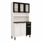 bertolini Keukenkast met zwarte en witte deuren, glazen bovenkast en lades