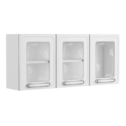 bertolini witte wandkast met driedeuren en decoratief glas voor de keuken