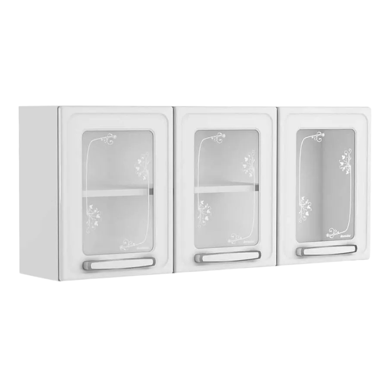 7009670 bertolini witte wandkast met driedeuren en decoratief glas voor de keuken