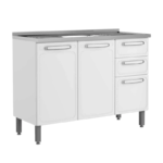 Keukenkast met spoelbak, witte deuren en witte lades