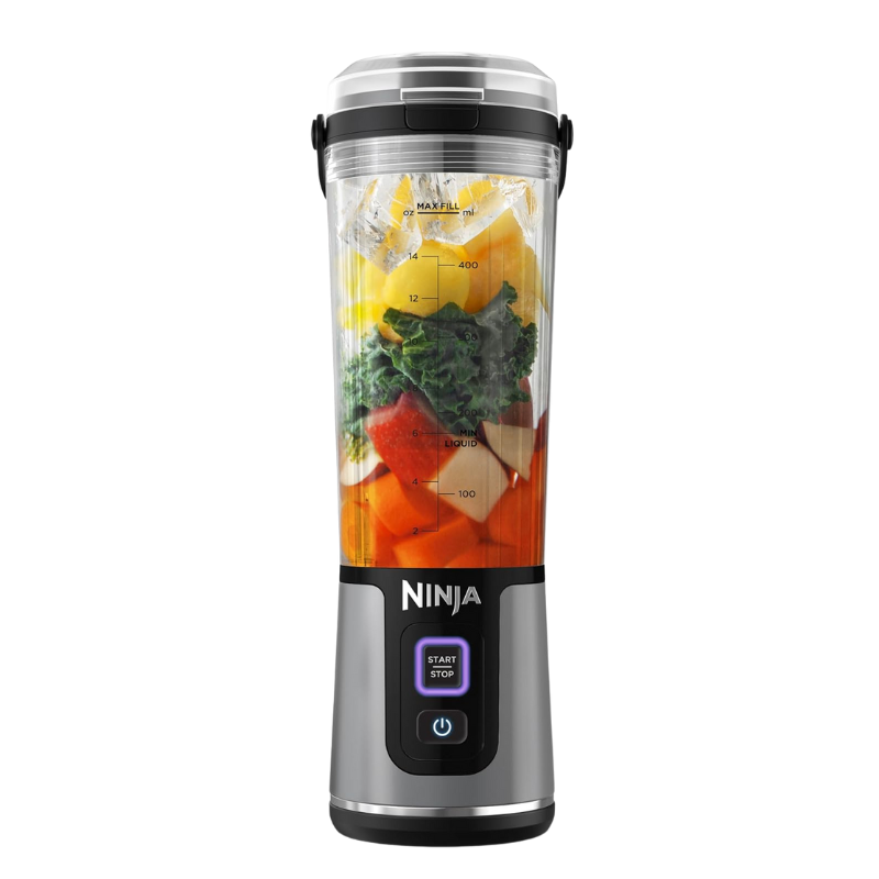 BC151LAABK Ninja Oplaadbare Draagbare Blender BC151LAABK met USB-C oplaadbare motorbasis en 532ml beker, ideaal voor smoothies onderweg.