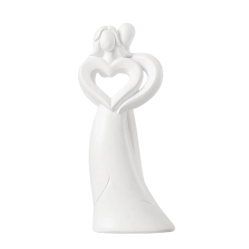 L0319133 Keramieken beeldje van twee abstracte figuren die samen een hart vormen – symbool voor liefde en verbondenheid