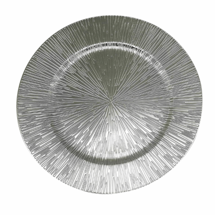 Zilverkleurig onderbord van 32 cm met glanzende afwerking en elegant patroon – luxe tafeldecoratie