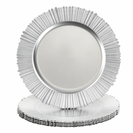 Zilverkleurig onderbord van 32 cm met geribbelde rand – decoratief en feestelijk tafelaccessoire