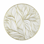 Ronde goudkleurige placemat met decoratief bladerpatroon