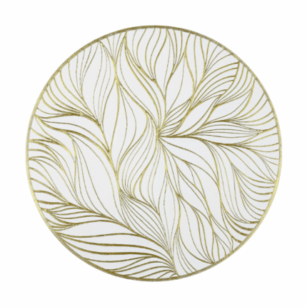 Ronde goudkleurige placemat met decoratief bladerpatroon