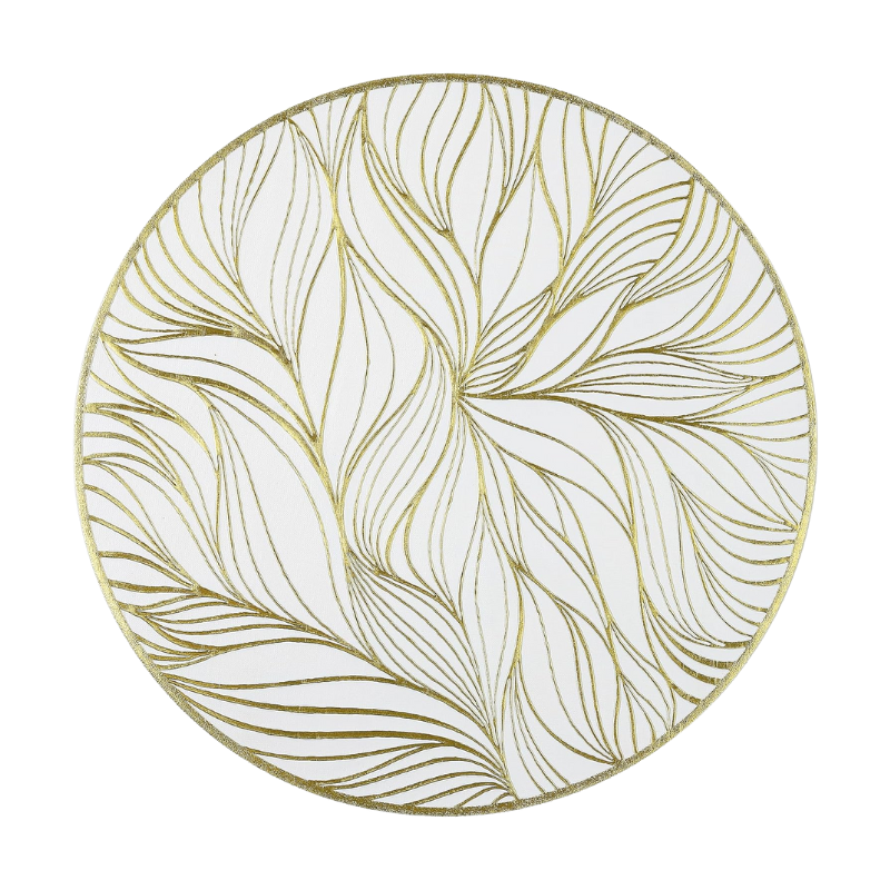 L0331569 Ronde goudkleurige placemat met decoratief bladerpatroon