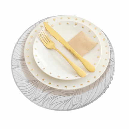 Ronde zilverkleurige placemat met decoratief bladerpatroon