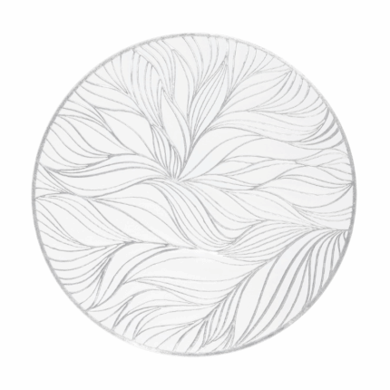 Ronde zilverkleurige placemat met decoratief bladerpatroon
