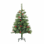 Kunstkerstboom 120 cm met dennenappels en rode bessen op metalen standaard