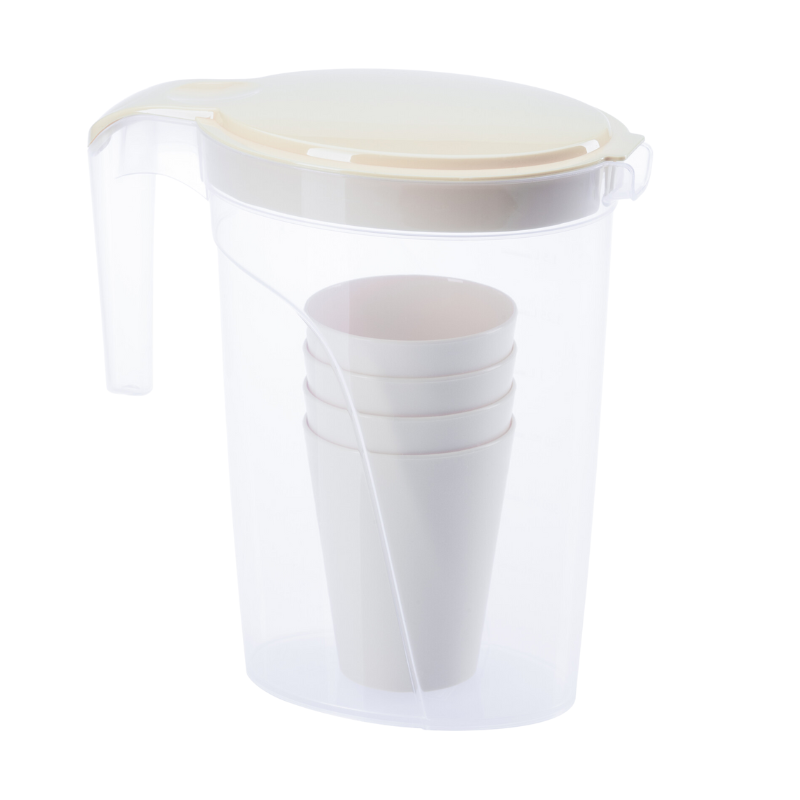 M098 ucsan plastiek karaf met stabelbare drinkbekers voor slim opbergen of picknicks