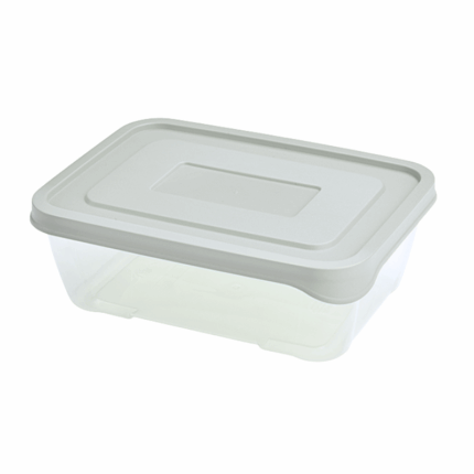 Transparant rechthoekig bakje van 1.8 liter met grijs deksel. Ideaal voor het bewaren van voedsel, restjes of meal prep.