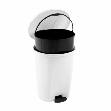 kunststof prullenbak van 17 liter met voetpedaal en uitneembare zwarte binnenemmer. Ideaal voor hygiënisch gebruik in keuken of badkamer.