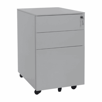 Grijs metalen ladeblok met afsluitbare lade en wieltjes