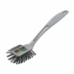 fwasborstel met roze kunststof handvat en zwarte borstelharen, voorzien van een ophangoog en antislip grip. Label op de borstelkop met merknaam "fanatik" en productinformatie.