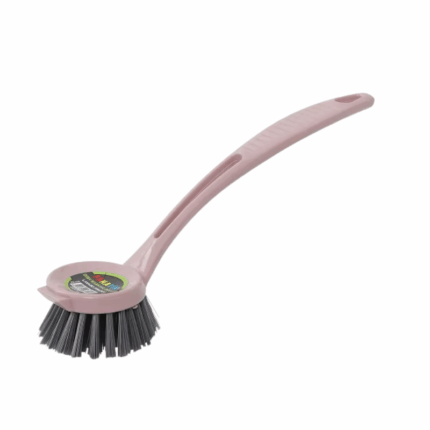 Paarse afwasborstel met ronde borstelkop en ergonomische handgreep