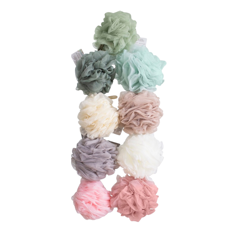 49658NK Verzameling SoHo badsponsen in diverse pasteltinten, geschikt voor dagelijks gebruik en huidverzorging.