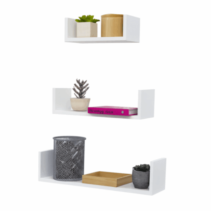 witte zwevende wandplanken set van 3 – moderne houten wandrekken met decoratie