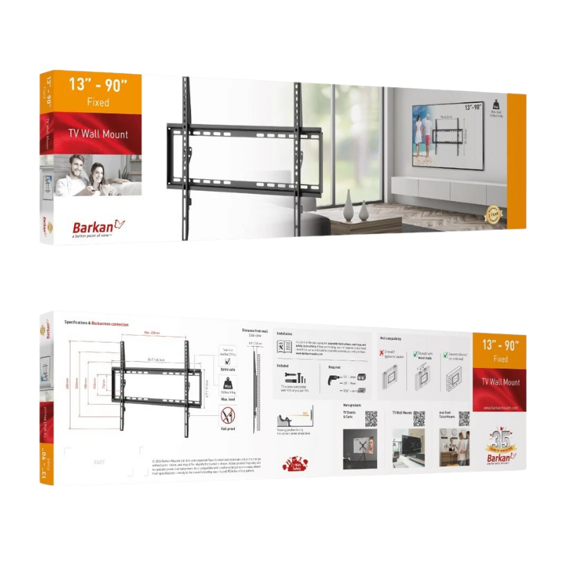 BARE407 Barkan vaste tv-muurbeugel 13 tot 90 inch