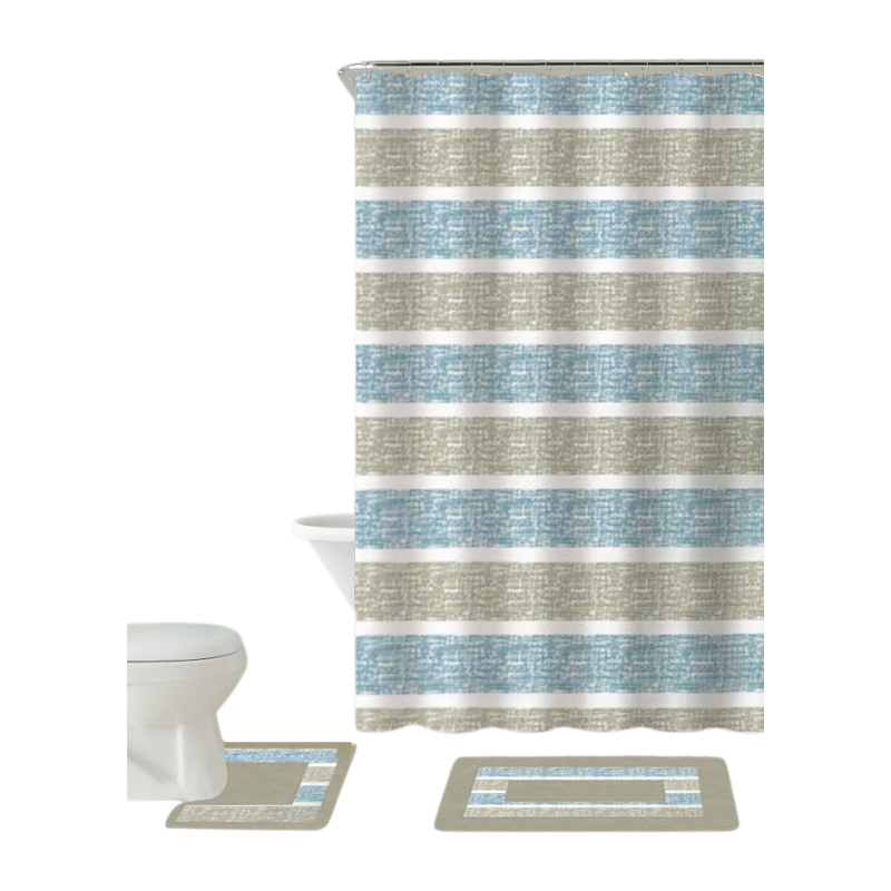 FH15PCGREEN (1) Kennedy badkamerset met douchegordijn, badmat, toiletmat en 12 gordijnringen – complete set voor een verzorgde en veilige badkamer.